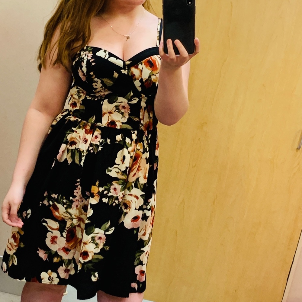 Black and floral dress with pockets